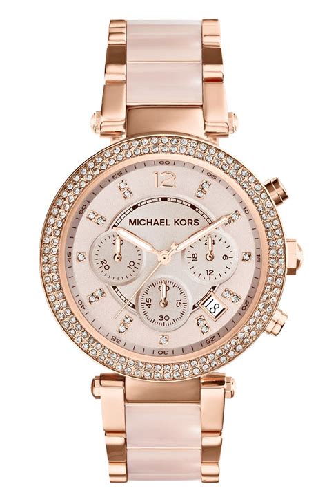 michael kors resin horn watch|Michael Kors 'Parker' Blush Acetate Link Chronograph Watch, .